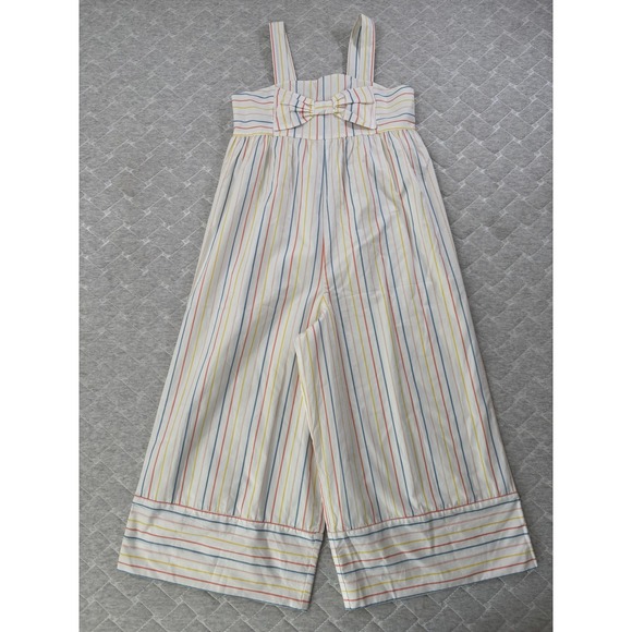 Janie and Jack Other - Janie and Jack Jumpsuit Girls 12 White Multicolor Stripe Bow AERIN x Wide Leg